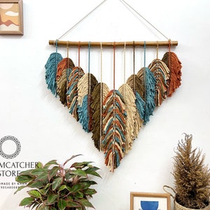 Handmade Macrame Feather Wall Hanging: Rustic Boho Home Decor
