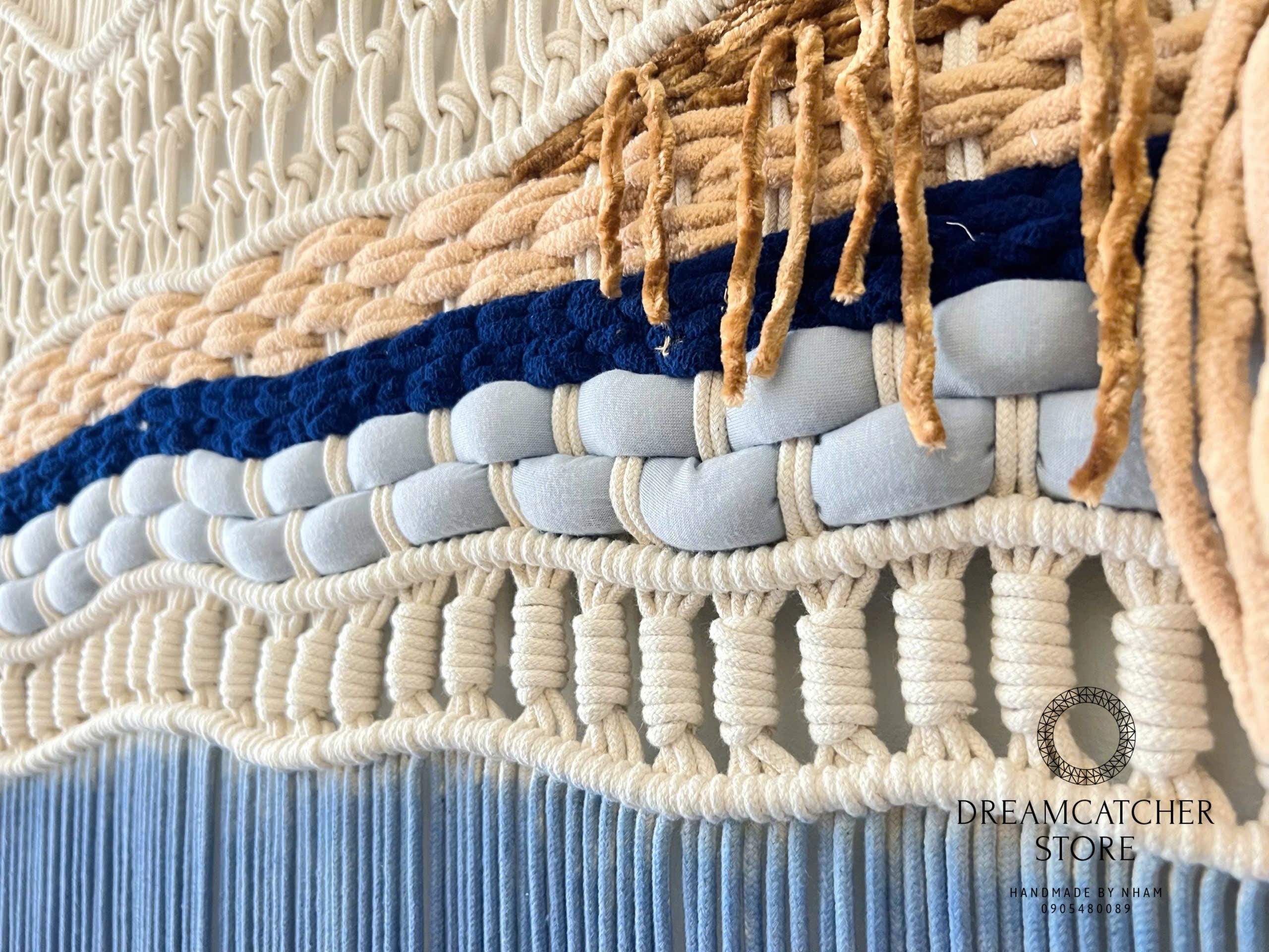 Handmade Macrame Wall Hanging: Sunset Sea Tapestry, Modern