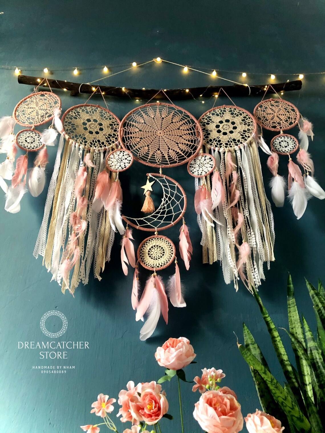 Dreamcatcher moon and stars hanging over the bed Large Dream | Etsy