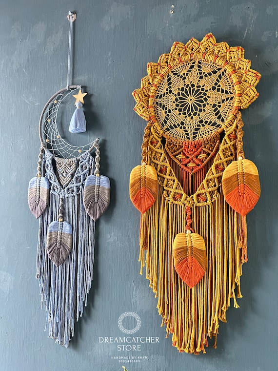 Macrame Dream Catcher Set: Moon and Sun Wall Hanging - Etsy