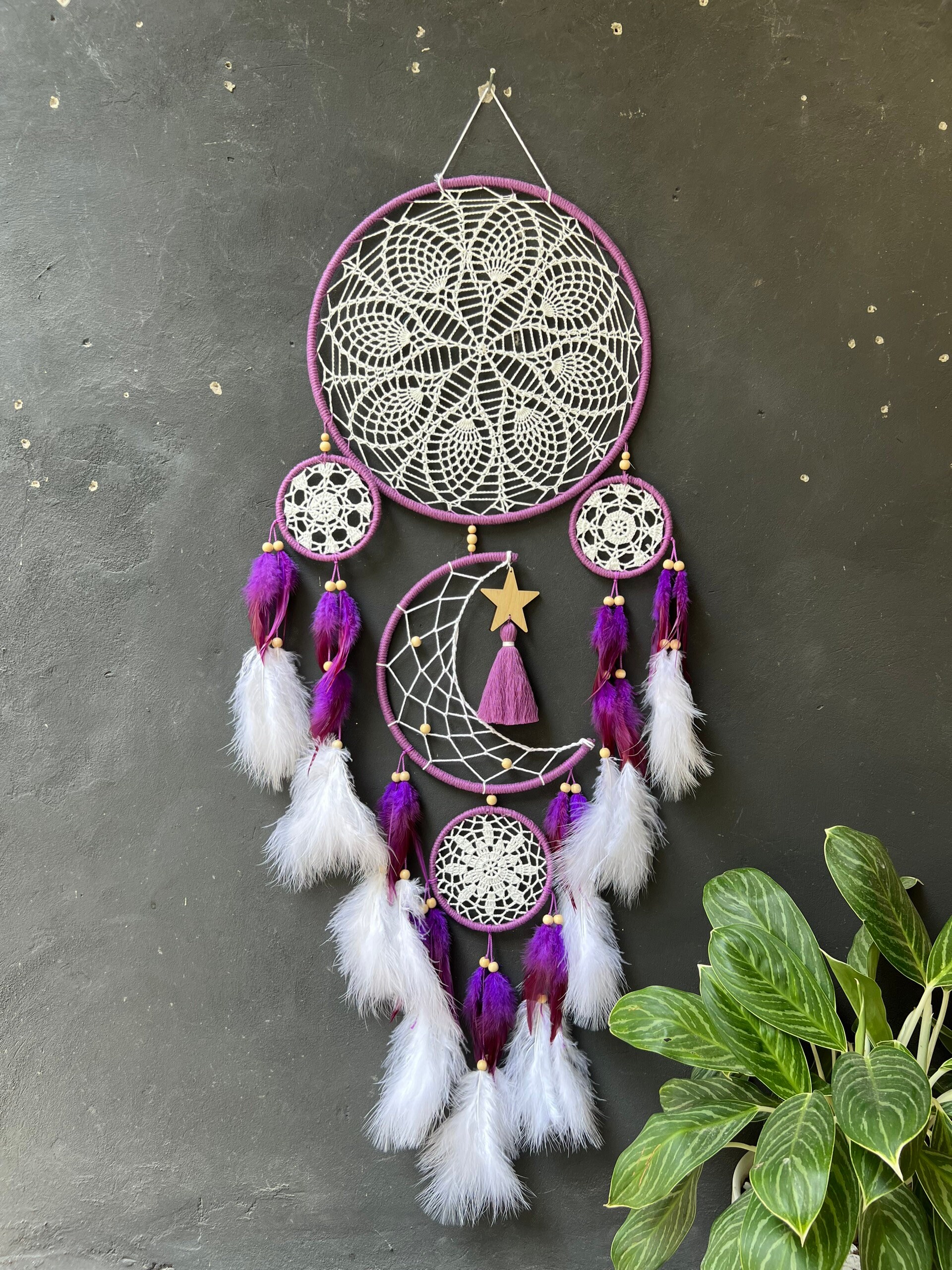 Acchiappasogni Con Piume | Decorazione Boho Per Camera | 25x73 Cm | Ideale Per Camera Dei Bambini - Foto 7