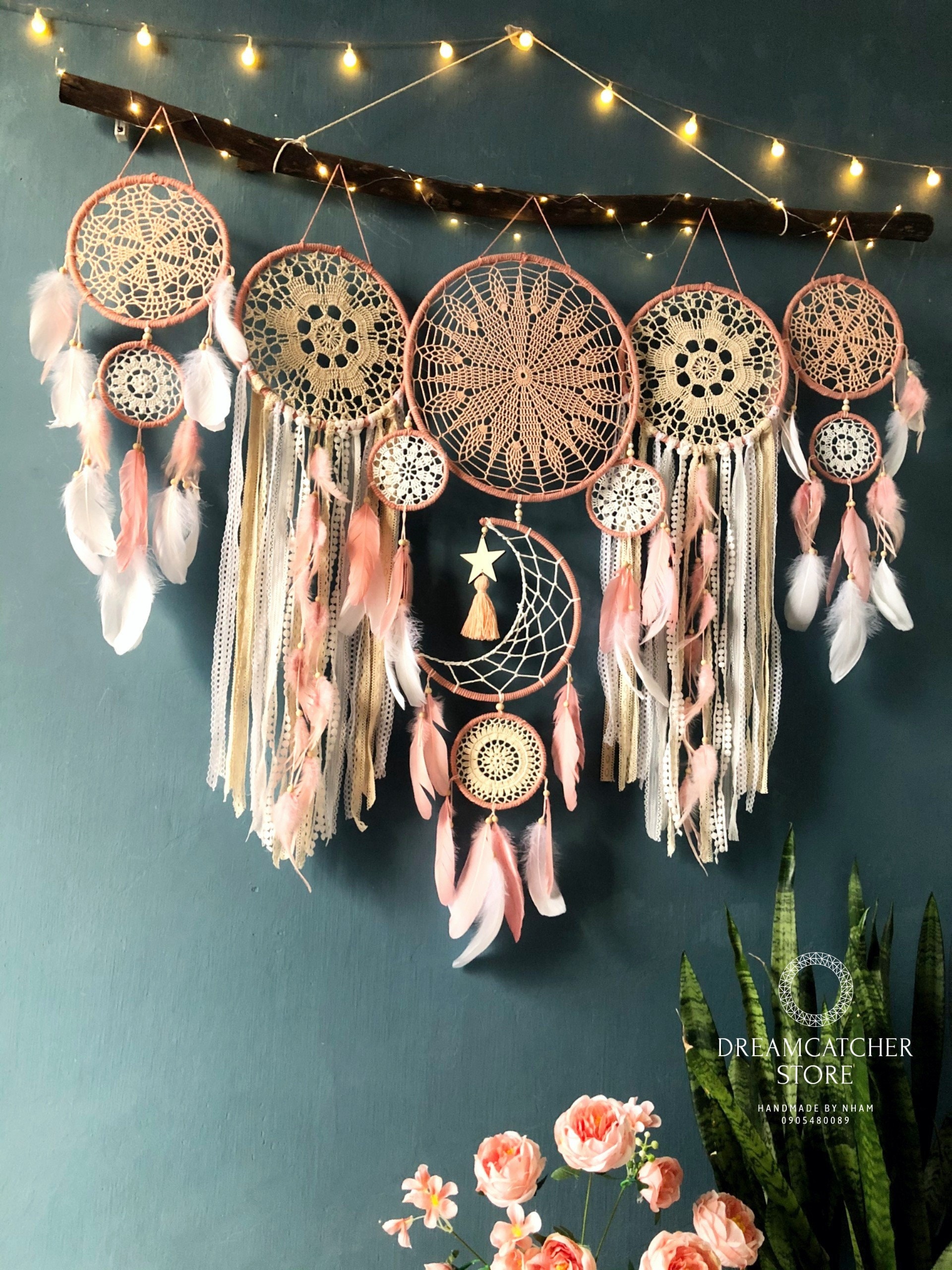 Dreamcatcher moon and stars hanging over the bed Large Dream | Etsy