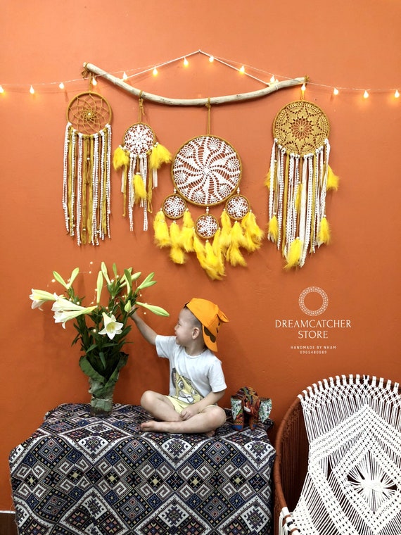 Large Wall Hanging Dreamcatcher Set , Big Dreamcatcher, Wall Dreamcatcher,  Bedroom Ash Dreamcatcher, Pretty Dreamcatcher, Baby Bedroom Decor 