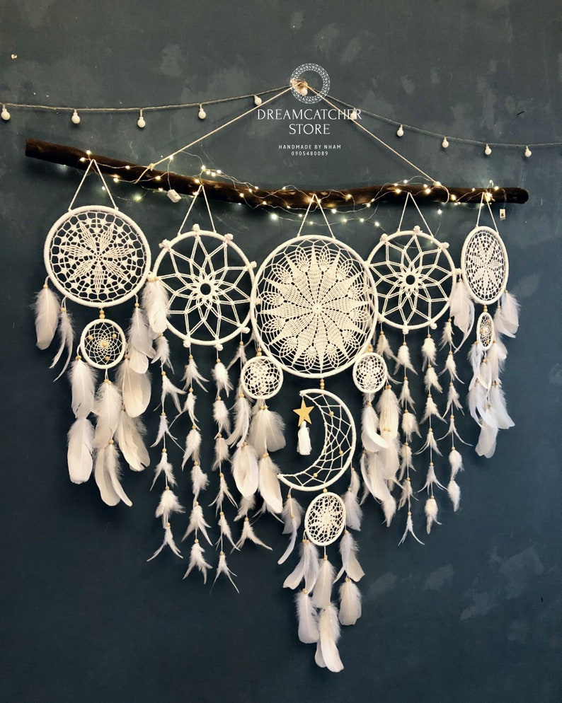 Dreamcatcher Moon and Stars Hanging Over the Bed Large Dream Etsy