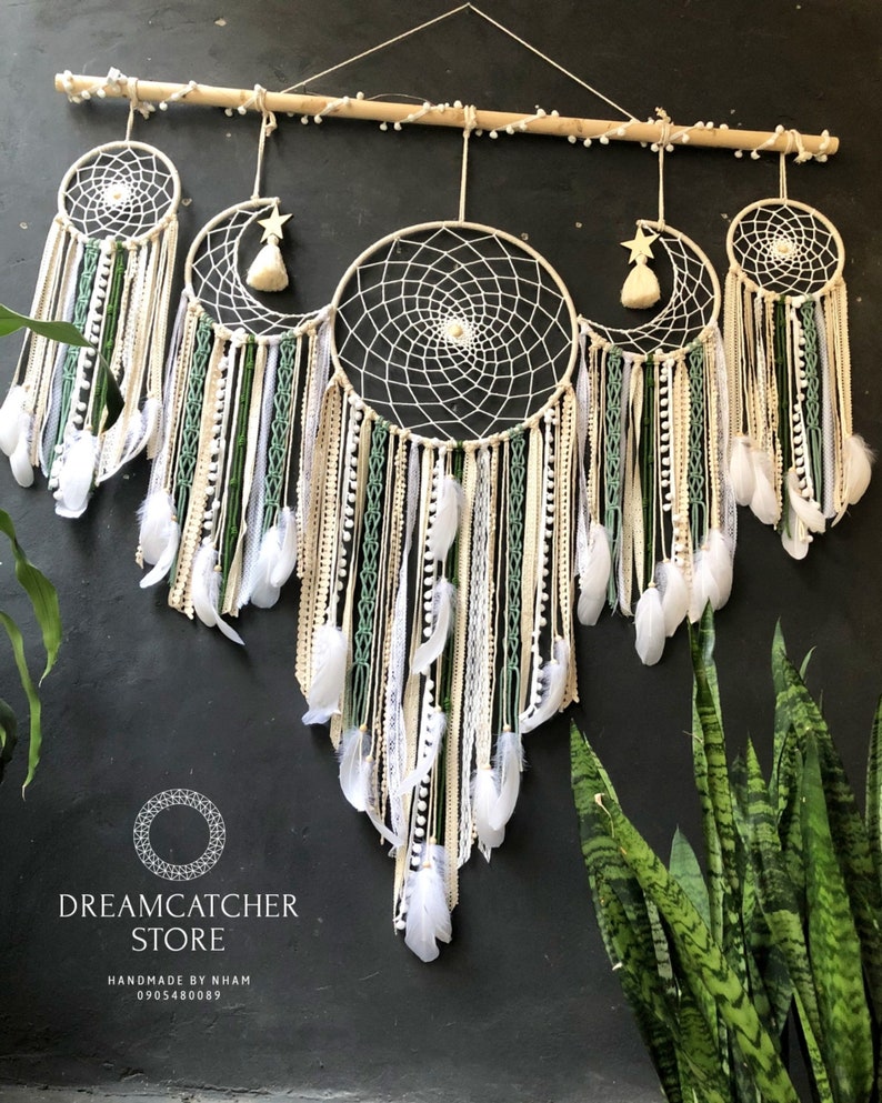 Dreamcatcher Moon and Stars Hanging Over the Bed Large Dream Etsy