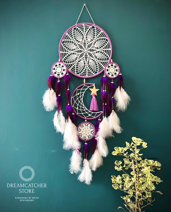 Large Moon & Stars Dreamcatcher: Boho Bedroom Wall Hanging - Etsy