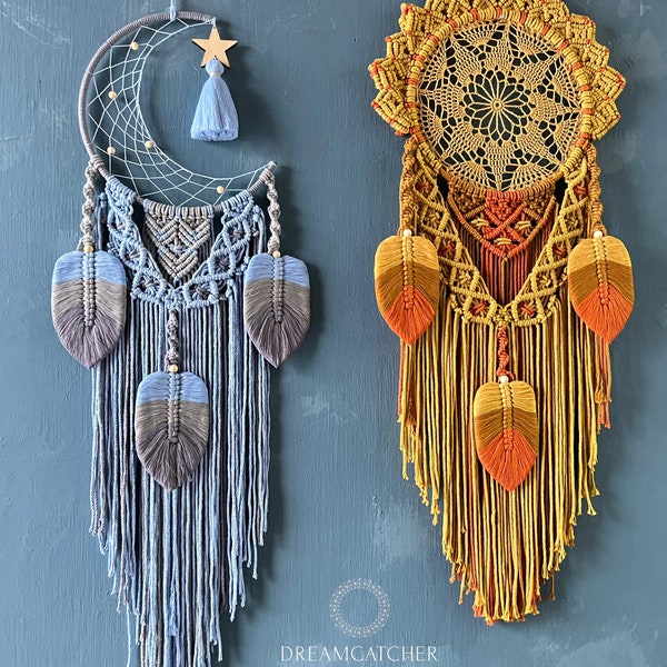 Atrapasueños de macramé: Luna y sol para colgar en la pared