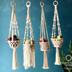 Set of 4 hand-woven fruit hanging baskets, macrame fruit hanging baskets, macrame hanging baskets, gift for mom, kitchen decoration