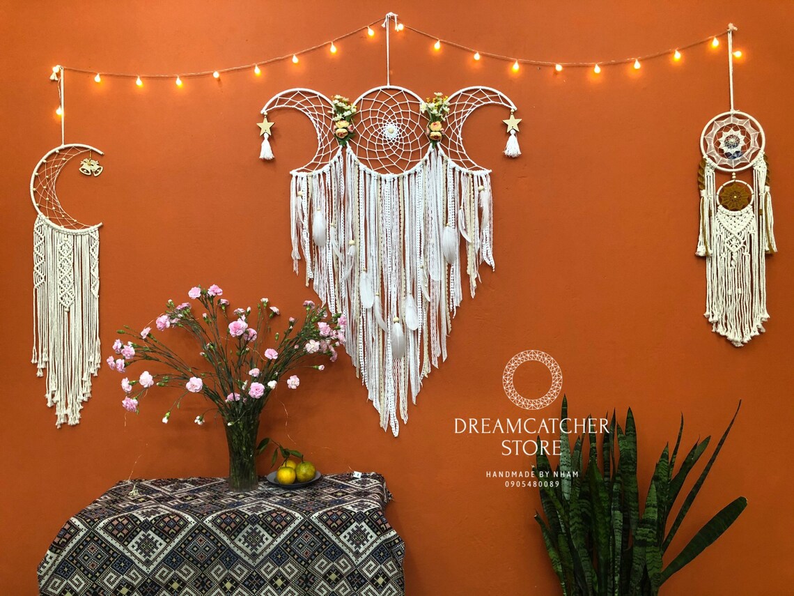 Moon Dream Catcher Moon Dreamcatcher Hanging Headboard Big Etsy