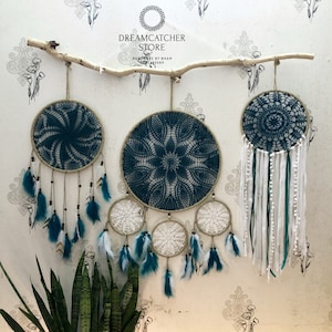 Blue Dreamcatcher: Large Boho Bedroom Wall Decor (51.1x47.2 in)