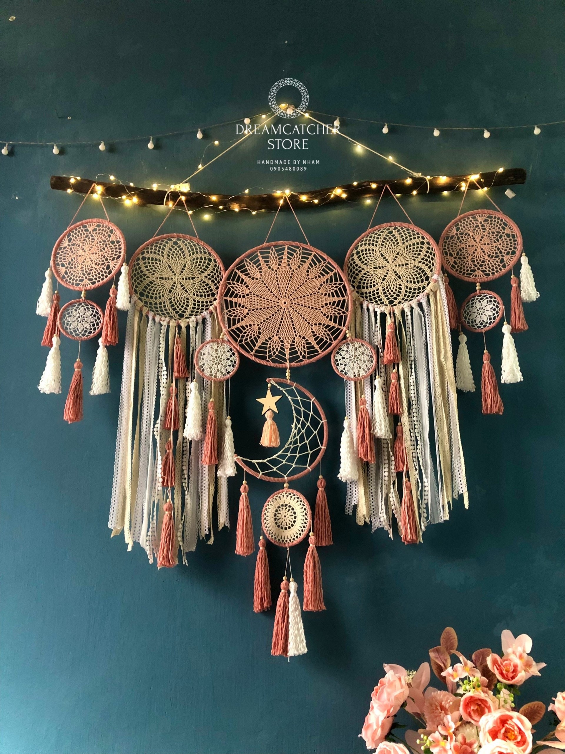 Atrapasueños GRANDE Tejido y Macrame (celeste y rosa) – Holistic Concept Mx