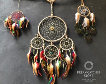 Handmade Dreamcatcher Set: Peacock Feathers, Nursery Decor
