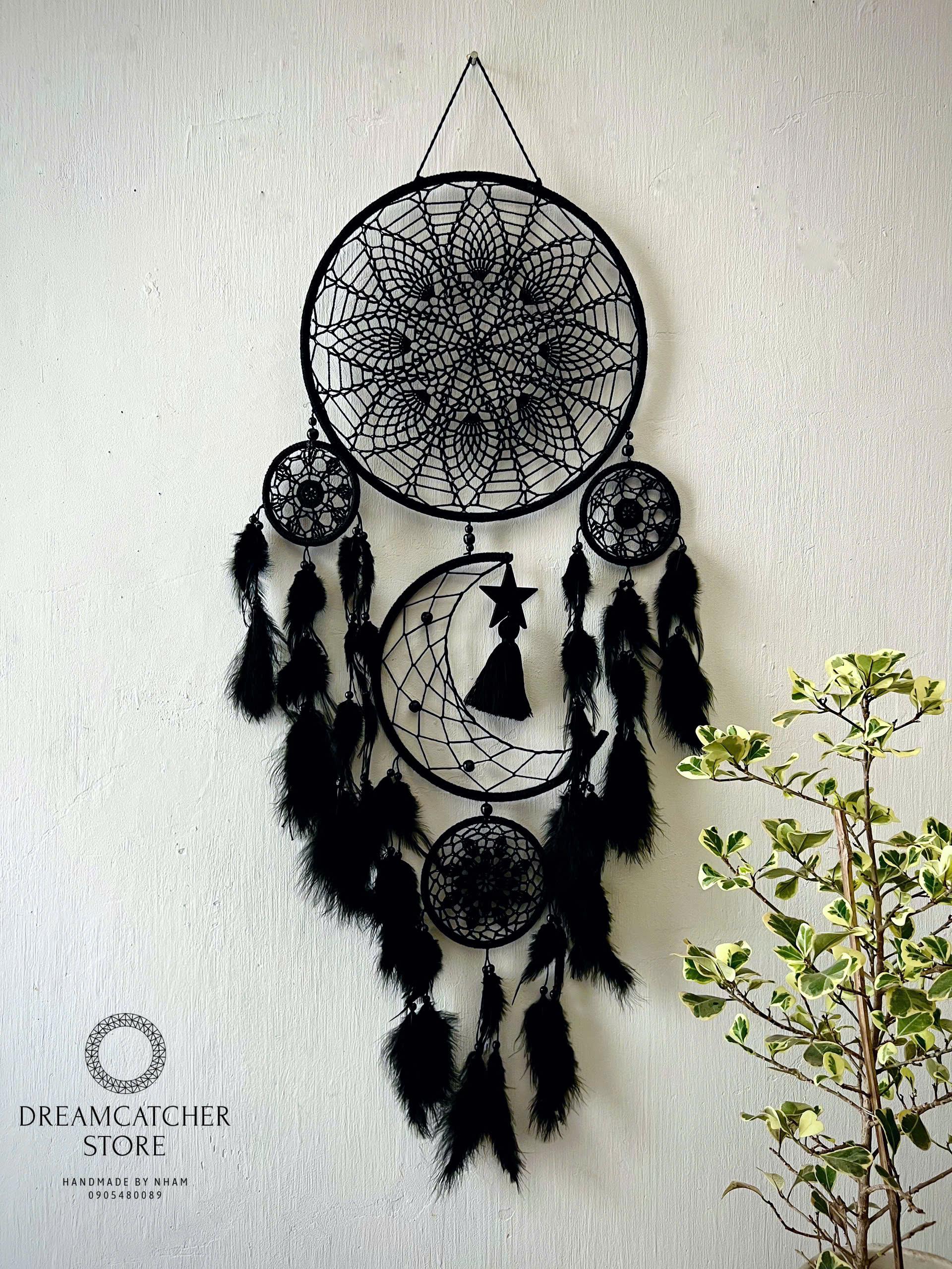 Black Moon & Stars Dreamcatcher: Boho Bedroom Wall Hanging - Etsy
