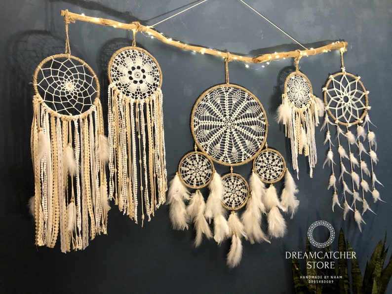 Large wall hanging dreamcatcher set , big dreamcatcher, wall dreamcatcher, bedroom ash dreamcatcher, pretty dreamcatcher, baby bedroom decor image 4