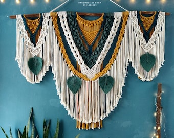 Grande tenture murale en macramé, macramé géant, macramé fait main, tenture murale tissée, macramé de mariage, macramé bohème, énorme macramé