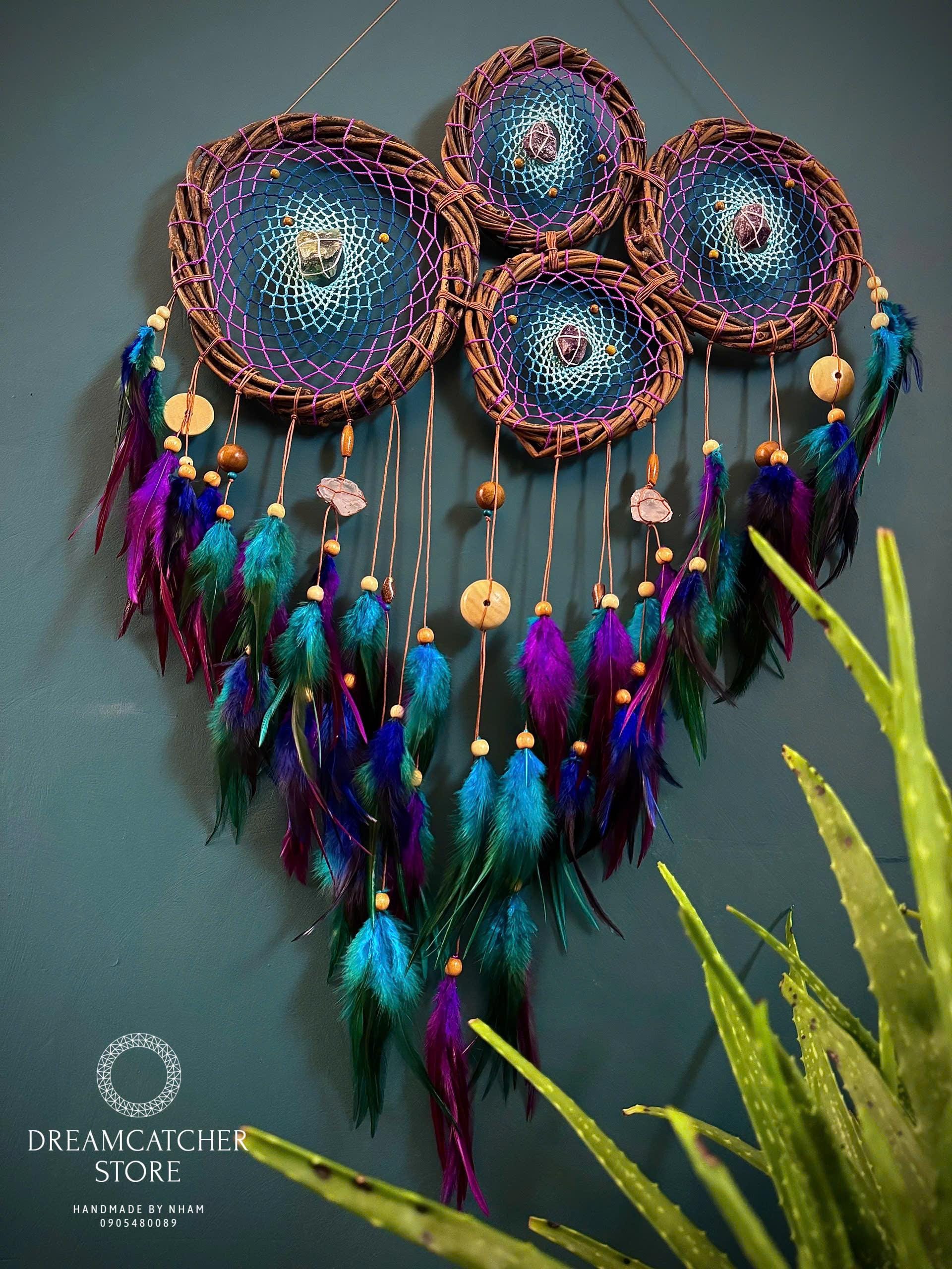 Quartz Stone Dreamcatcher: Natural Wood & Feather Wall Decor - Etsy
