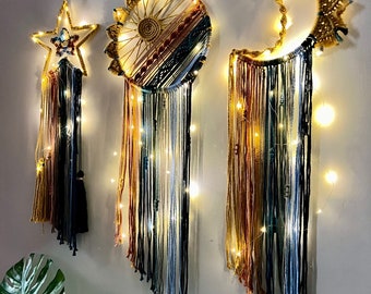 Acchiappasogni, arazzo in macramè da appendere alla parete, acchiappasogni, stella luna, decorazione per camera da letto, per adolescenti, ragazze, ragazzi, asilo nido, adulti, mamma, regalo per