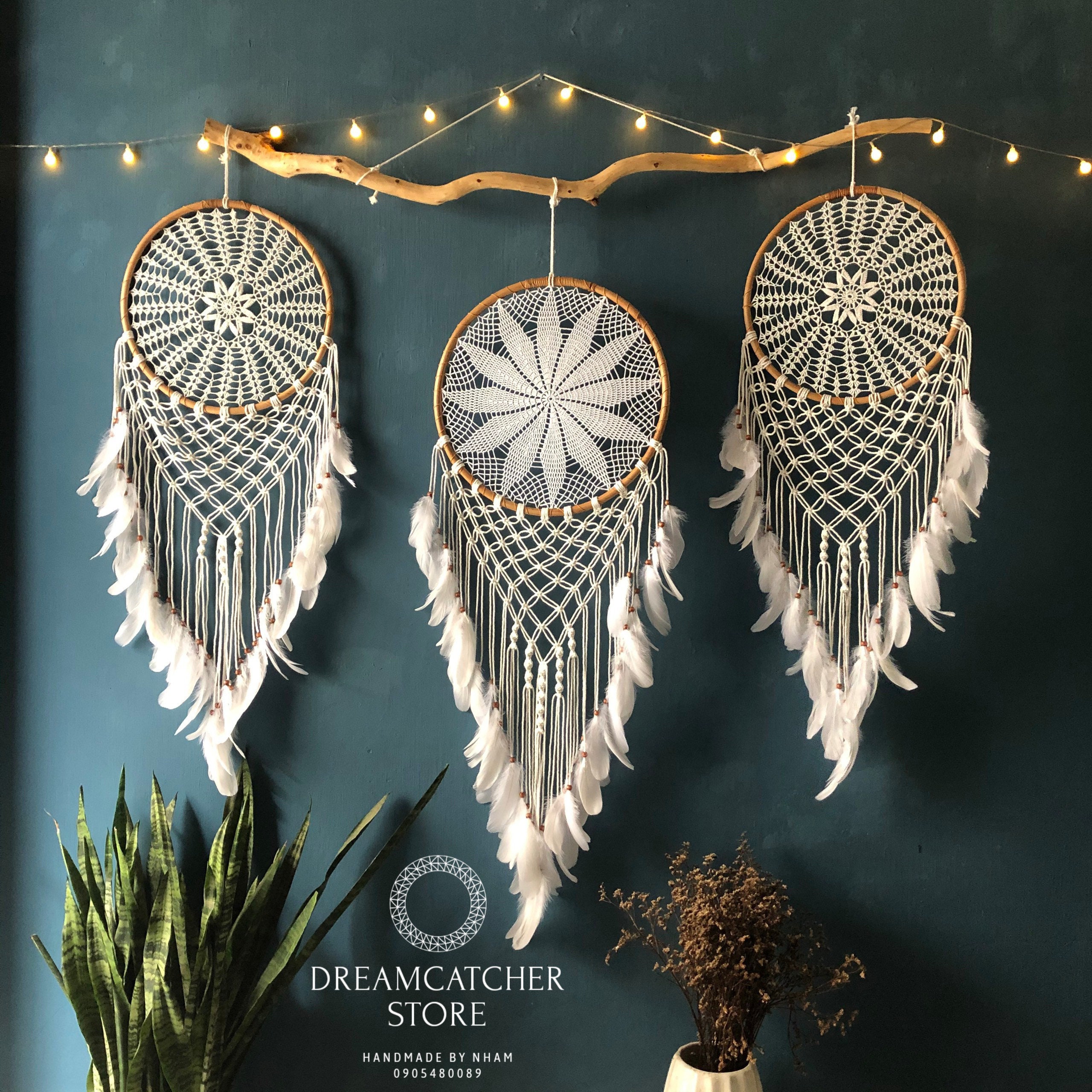 White Dreamcatcher - Small Car Rear View Mirror Charm - Mini Car