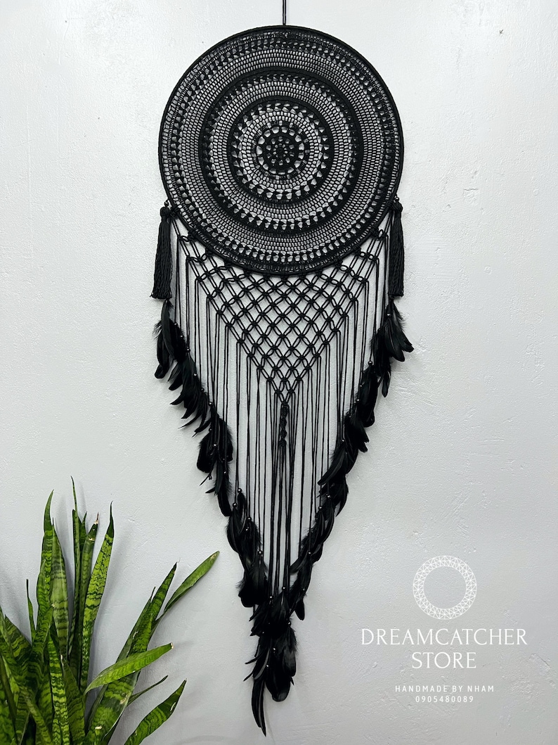 Large Dream Catcher, Macrame Dream Catcher, Dream Catcher Wall Hanging, Macrame Wall Hanging, Giant Dream Catcher, Dreamcatcher Black