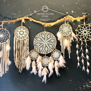 Large wall hanging dreamcatcher set , big dreamcatcher, wall dreamcatcher, bedroom ash dreamcatcher, pretty dreamcatcher, baby bedroom decor natural and white