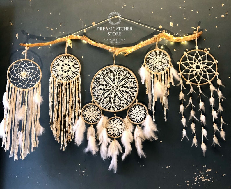 Large wall hanging dreamcatcher set , big dreamcatcher, wall dreamcatcher, bedroom ash dreamcatcher, pretty dreamcatcher, baby bedroom decor natural and white