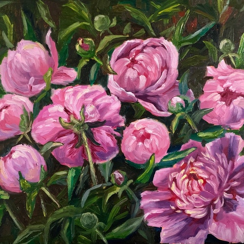 Peony Oil Painting Wall Art Home Decor Floral Botanical Etsy