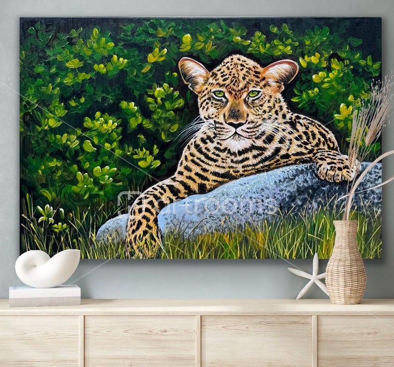 Original Leopard Oil Painting, Wildlife Nature Art (24x36 Inches) - Etsy