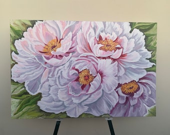 White peonies, Oil Painting, Wall Art, Flower Home Decor, Floral Botanical painting, Peonies Large painting, Flower Art