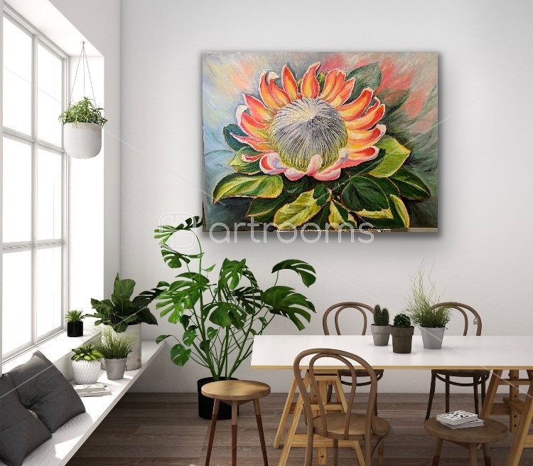King Protea Oil Painting Wall Art Flower Home Decor Floral - Etsy