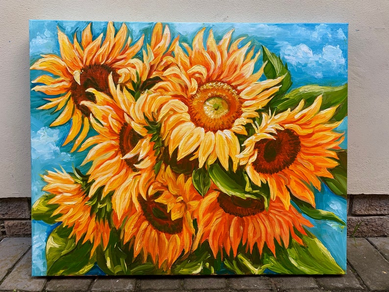 Sunflowers Oil Painting Wall Art Flower Home Decor Floral Etsy