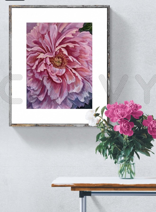 Pink Peony Oil Painting, Large Floral Wall Art (24x18 Inches) - Etsy