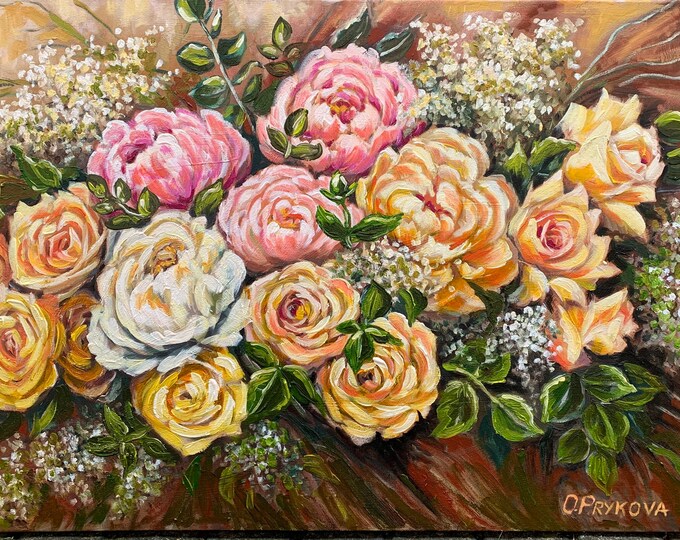 Vintage Roses, Rose Oil Painting, Wall Art, Wall Home Decor, Floral Art, Large Oil Painting
