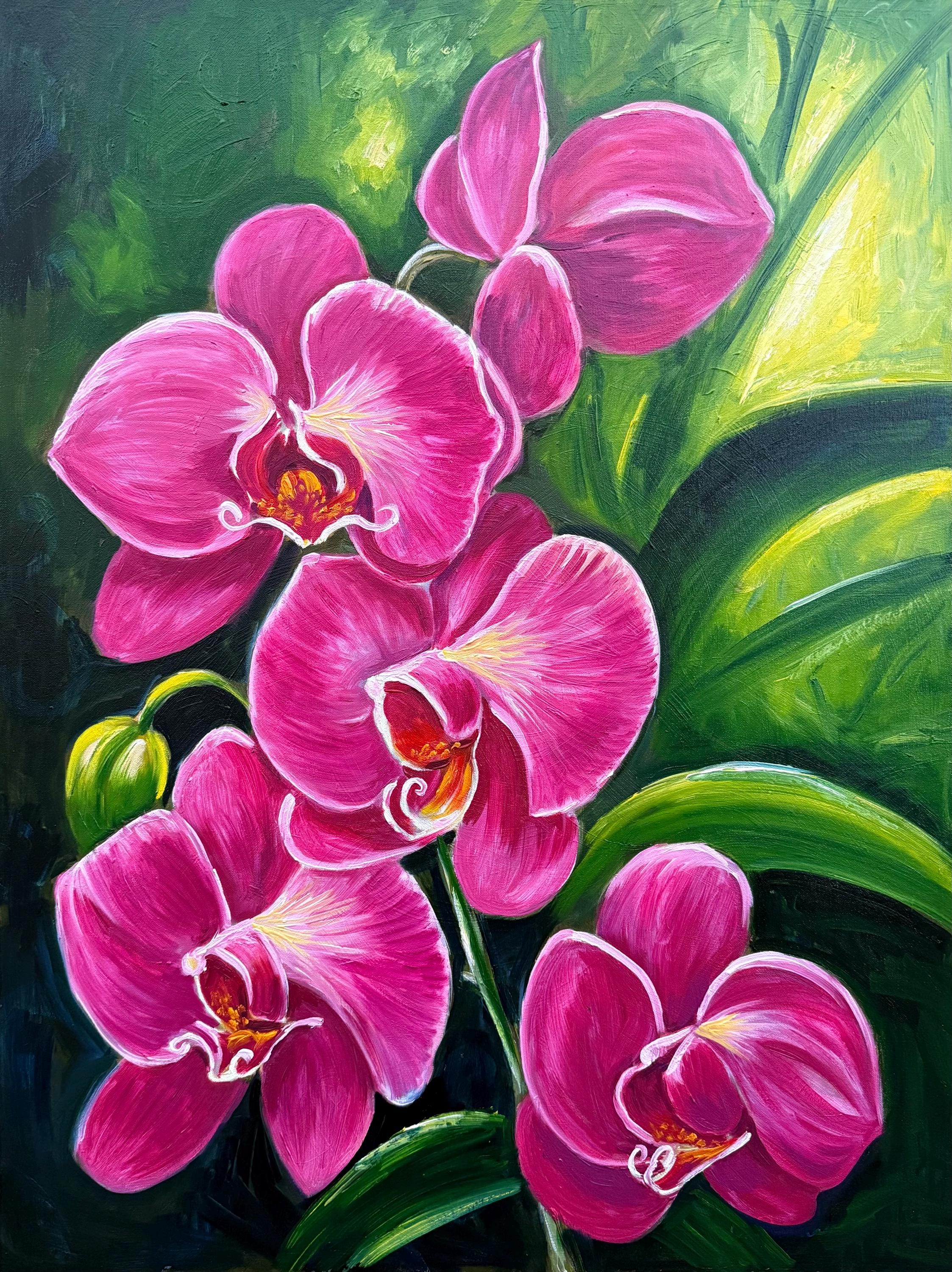 Orchids Oil Painting, Original Floral Botanical Wall Art (40x30