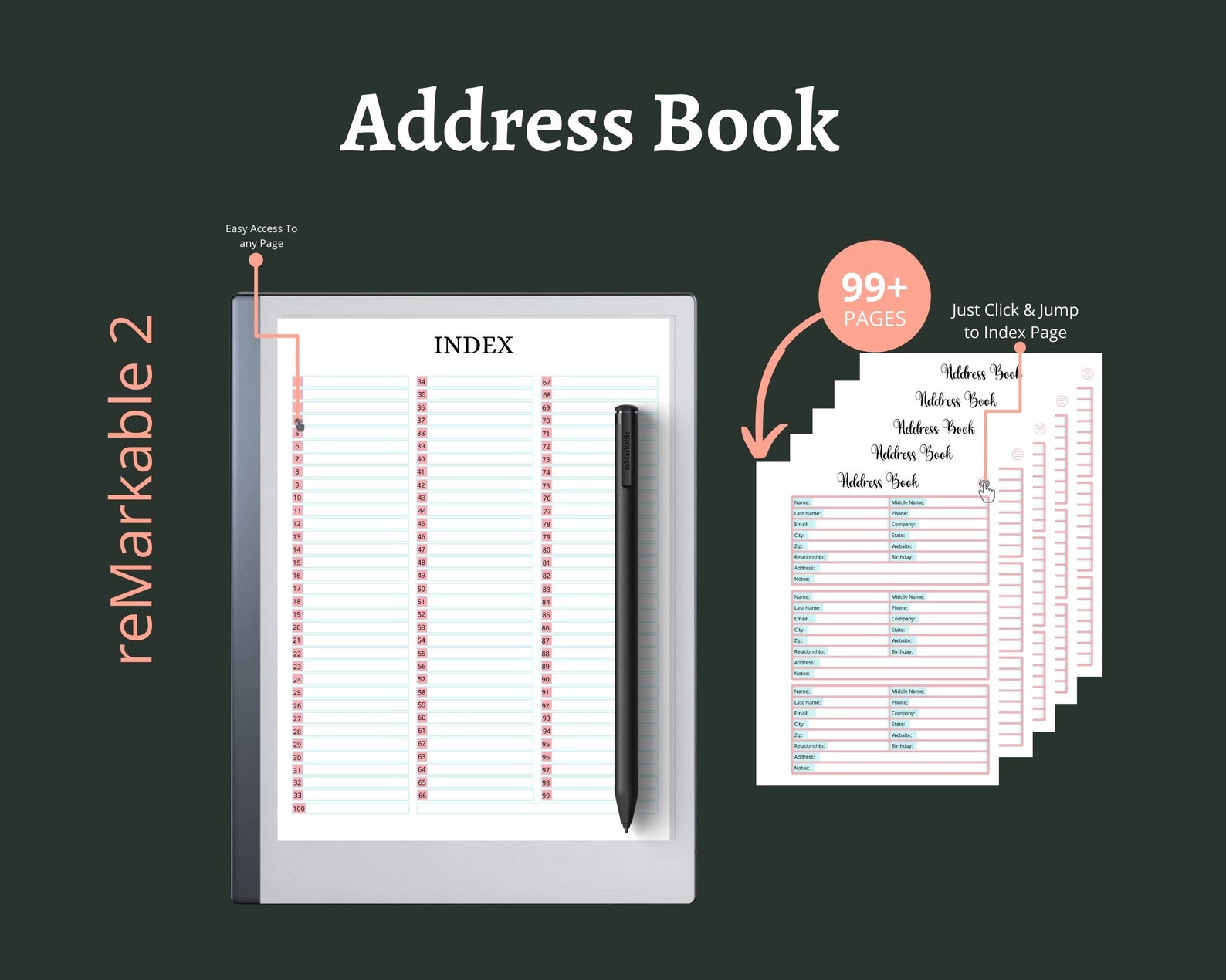 Remarkable 2 Address Book 2023 Template Contact List Etsy