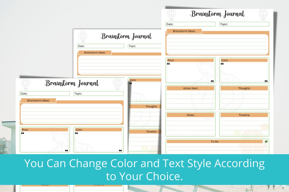 Brainstorm Journal Template Printable PDF Template Brain Etsy