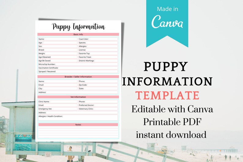 New Puppy Information Printable Template Pet Care Printable - Etsy