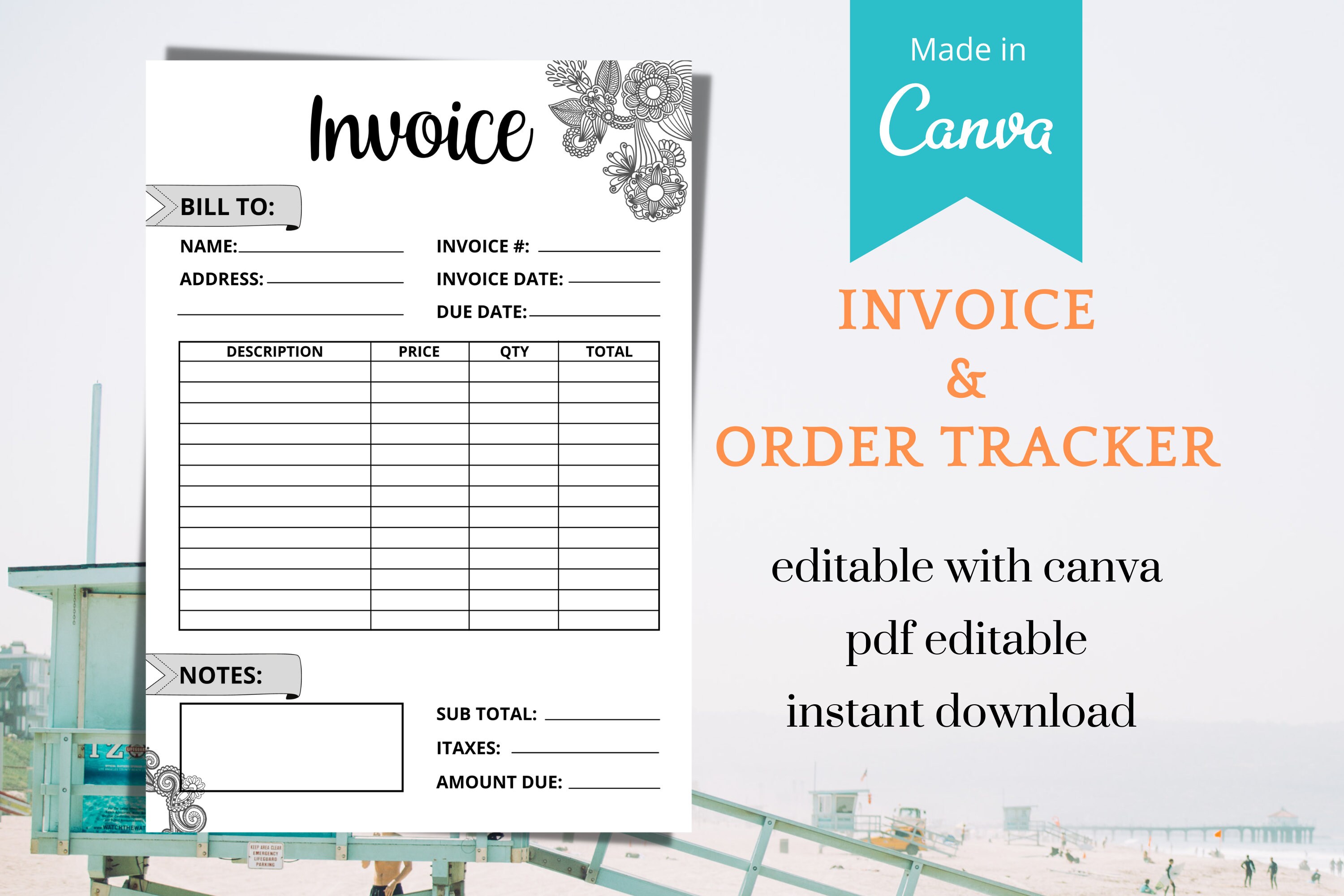 invoice template editable text pdf canva printable invoice etsy