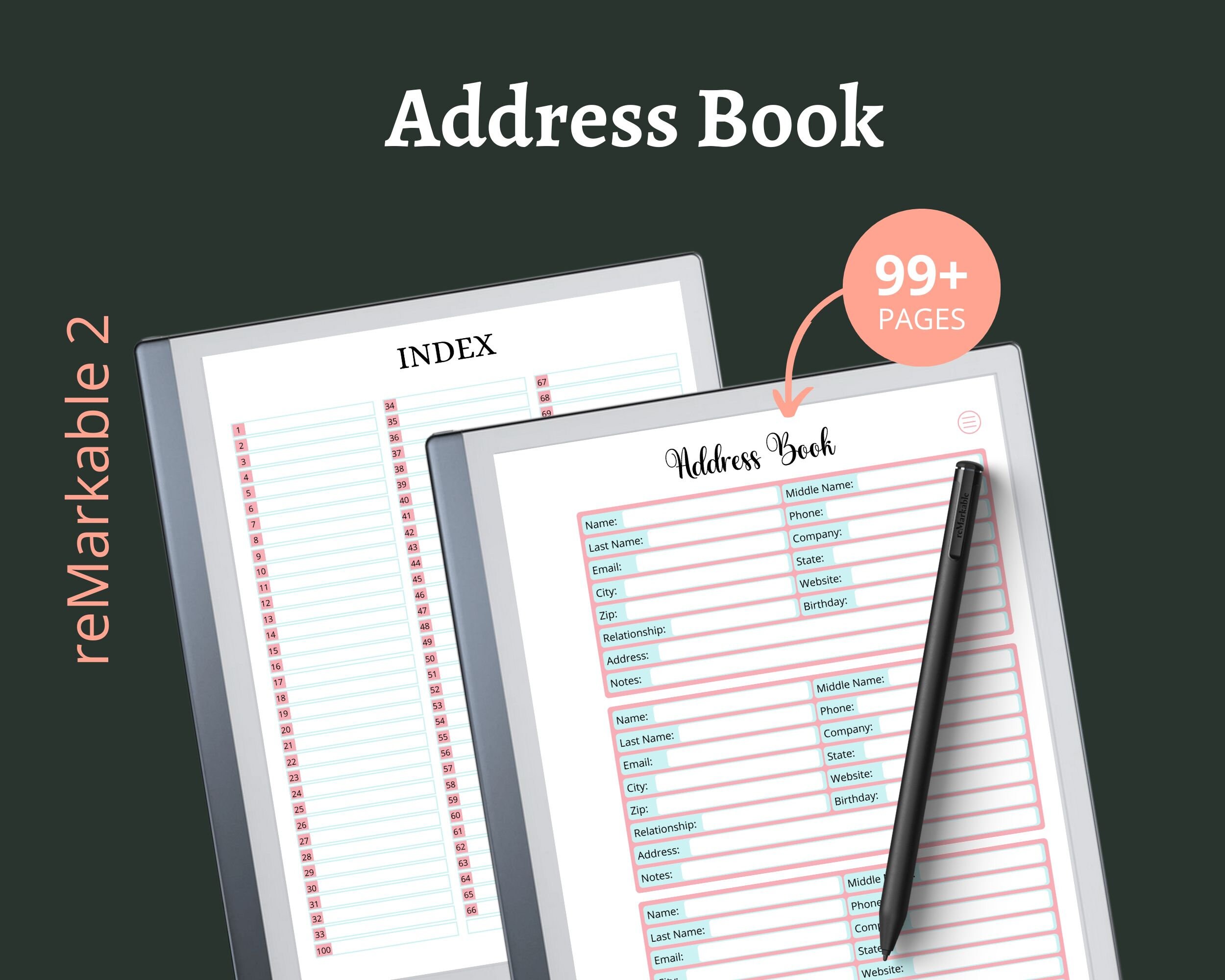 Remarkable 2 Address Book 2023 Template Contact List Etsy