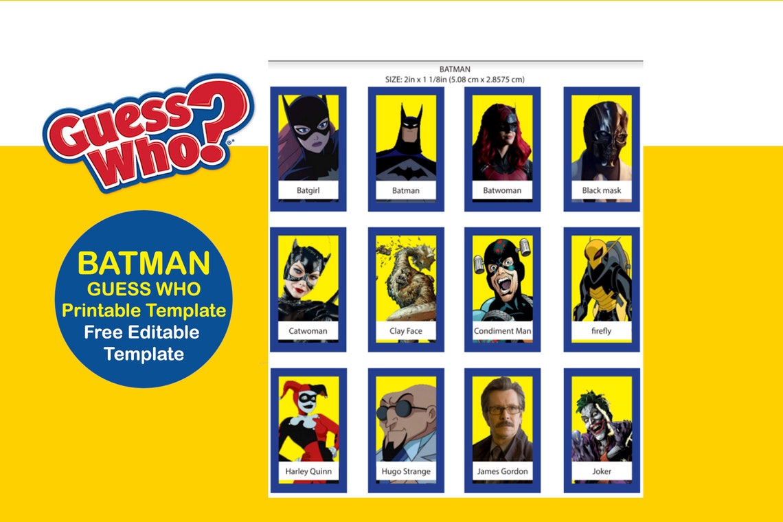 BATMAN Guess Who Template Editable Printable Custom Guess | Etsy