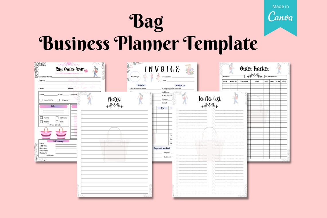 Bag Business Planner Template Order Form Invoice Tracker Etsy