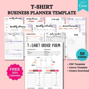 T-shirt Business Planner Template, Order form, Invoice, Tracker Etc. , Editable Text PDF, Editable with Canva, Printable T-shirt Template