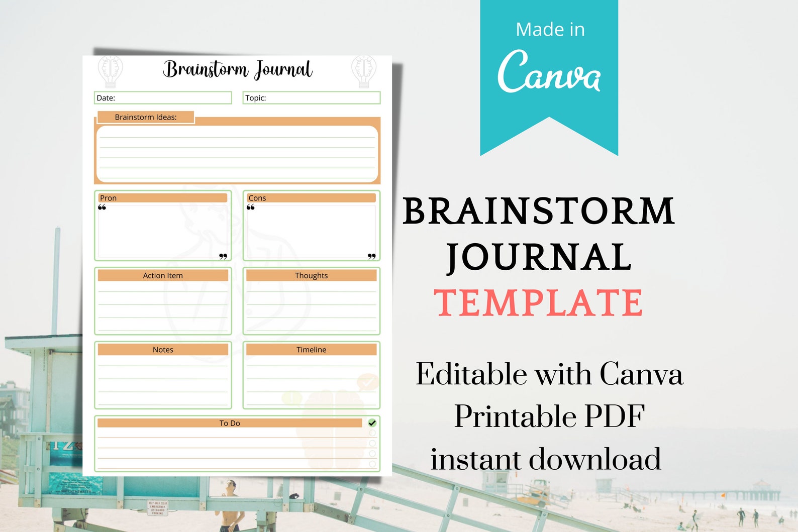 Brainstorm Journal Template Printable PDF Template Brain Etsy
