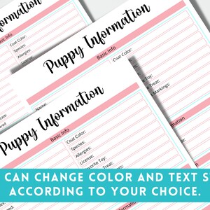 New Puppy Information Printable Template Pet Care Printable - Etsy