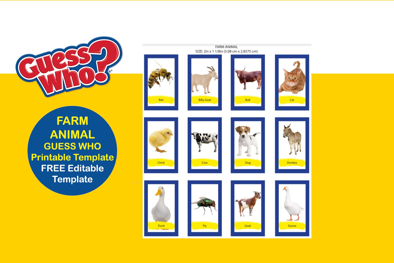 FARM ANIMAL Guess Who Template Printable Farm Animal - Etsy España
