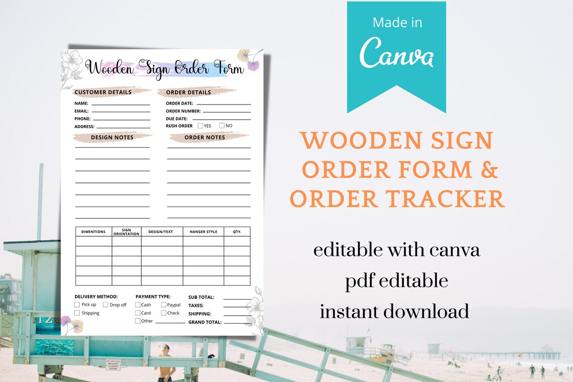 Wooden Sign Order Form Order Tracker Editable Text PDF / | Etsy