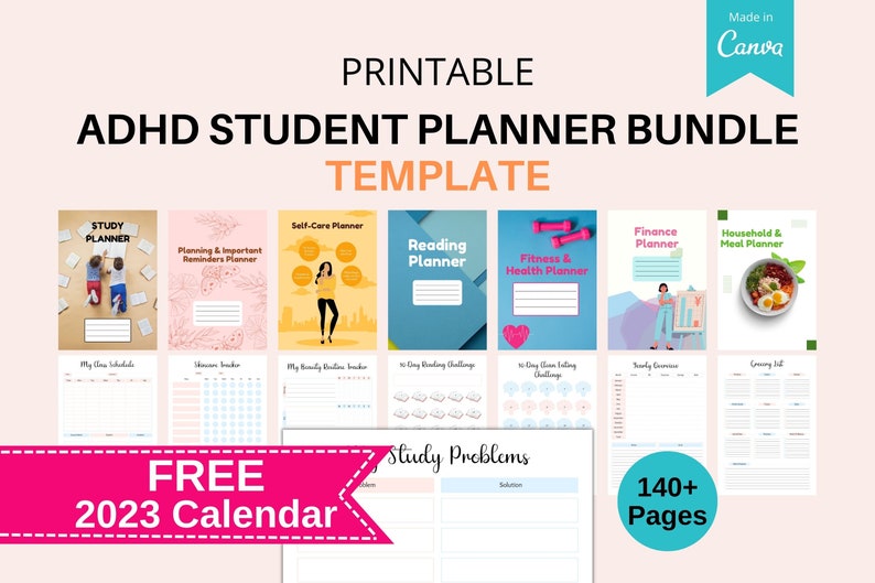 ADHD Student Planner ADHD Planner Template Bundle Study - Etsy