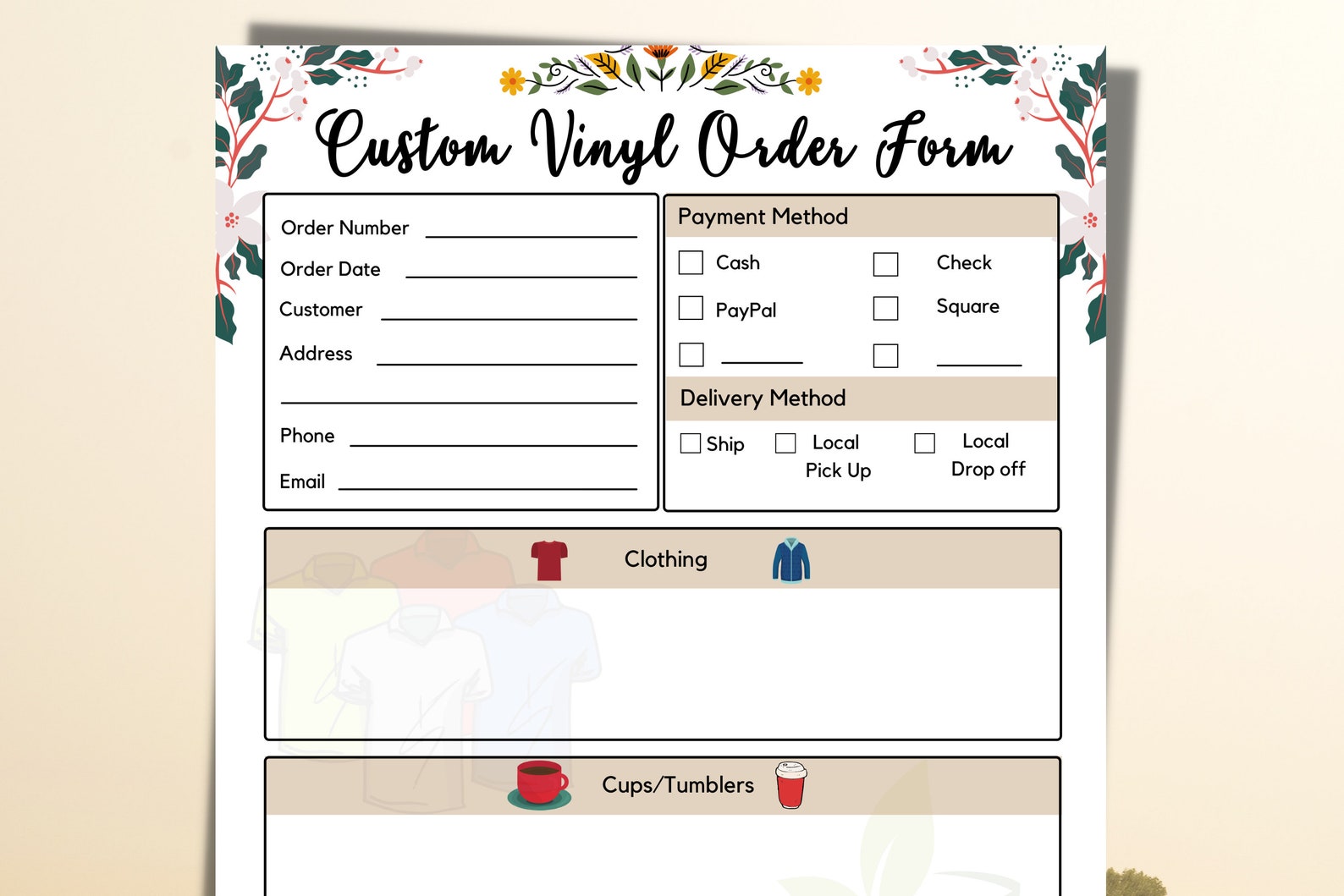 Custom Vinyl Order Form Order Tracker Editable Text PDF / Etsy