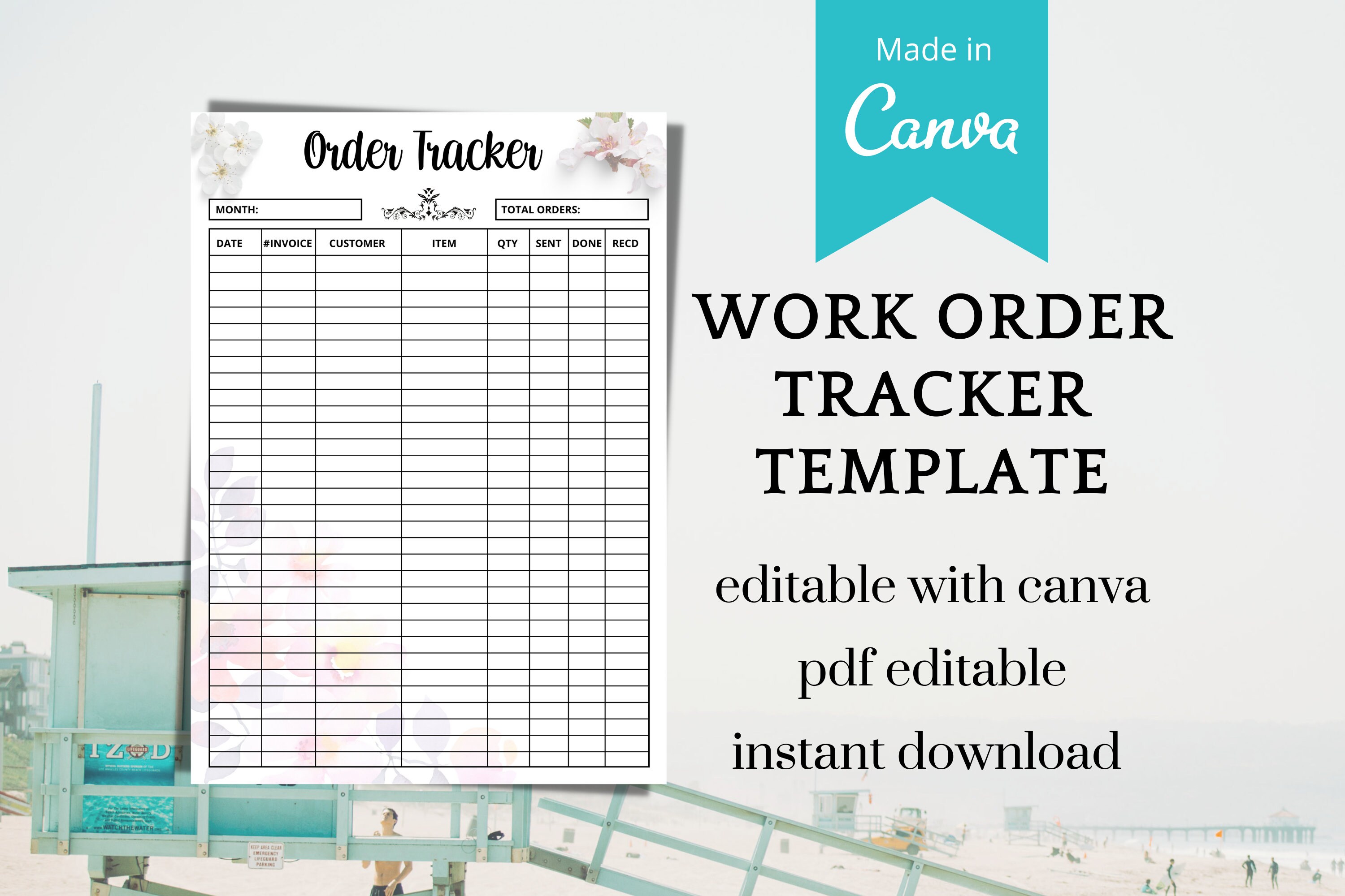 work order form template order tracker editable text pdf etsy