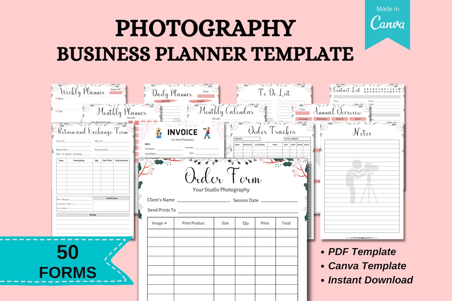 Photography Business Planner Template Order Form Invoice Etsy