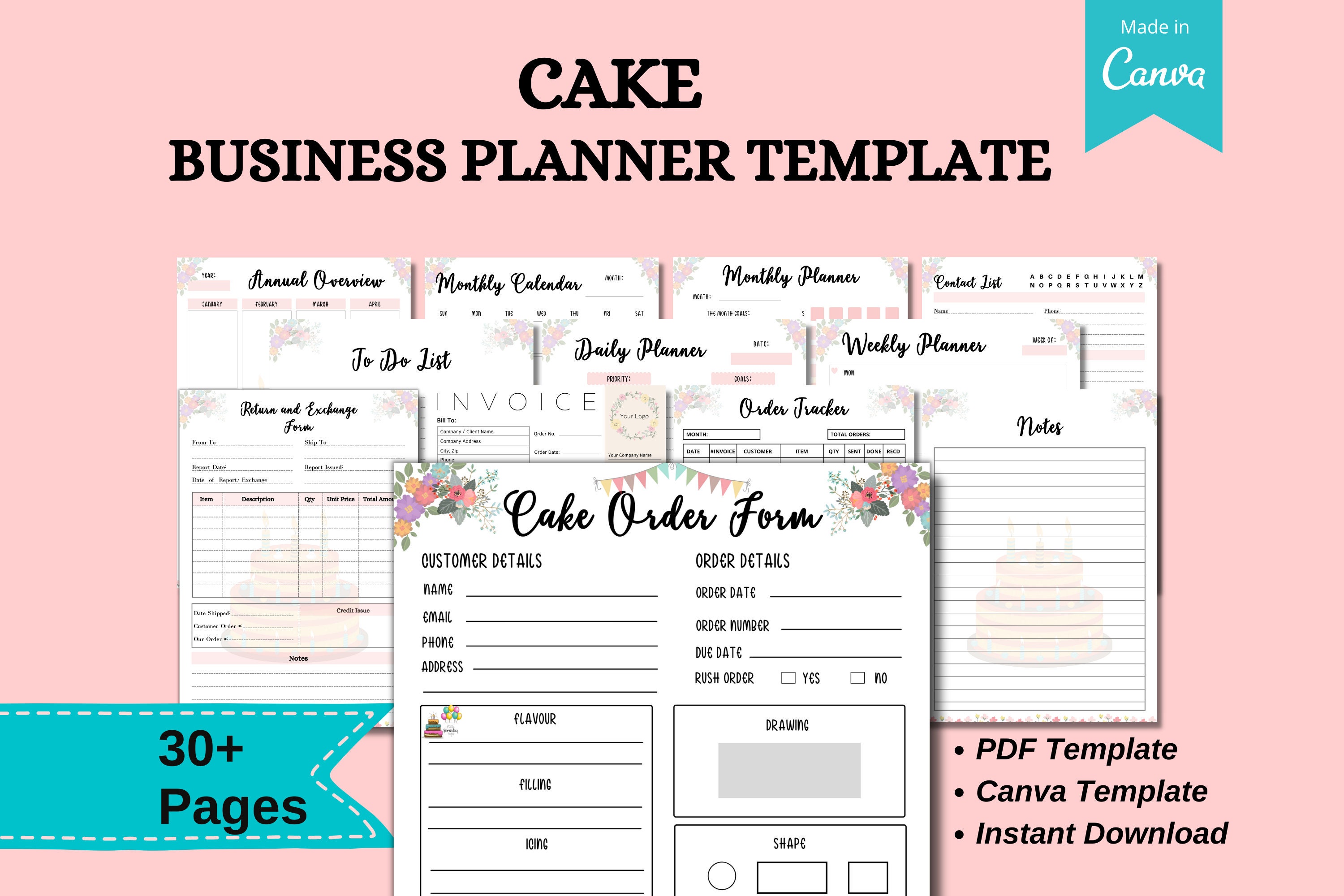cake business planner template order form invoice tracker etsy